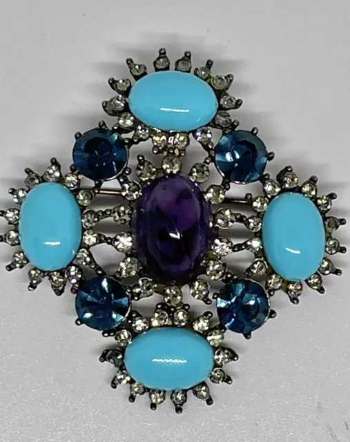 GERARD YOSCA Vintage Brooch Turquoise Amethyst, Crystals, Jelly Belly, Maltese