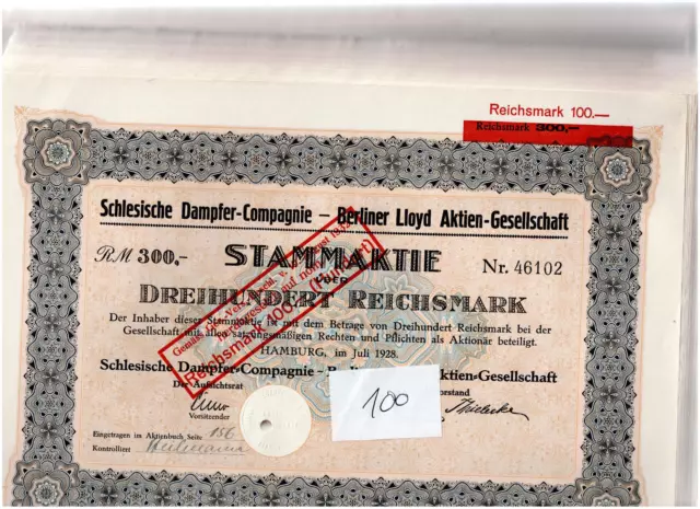 Händler-Lot 100 Schlesische Dampfer-Compagnie - Berliner Llloyd AG, Hamburg 1928