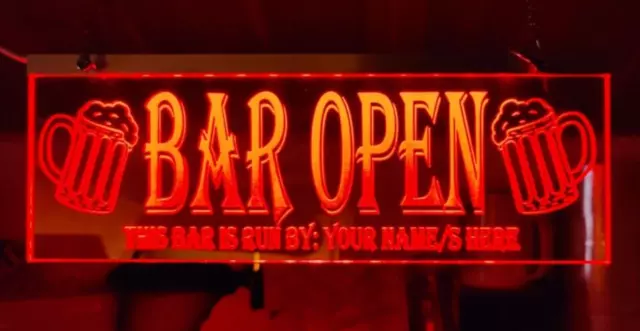 Bar open sign - light up personalized LED Bar open neon mancave garden bar pub