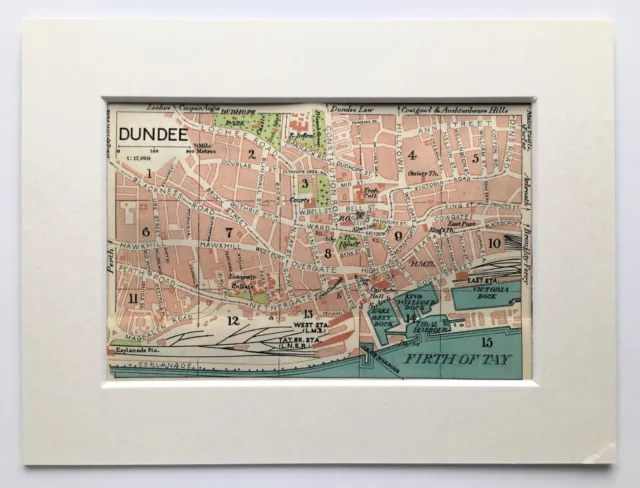 VINTAGE 1930 DUNDEE CITY PLAN Colour Map - Mounted For Framing