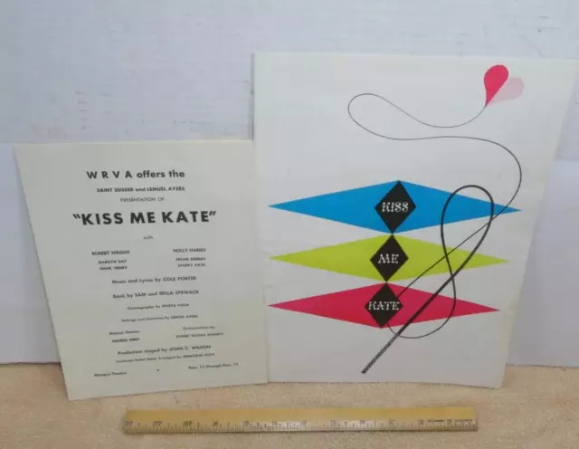 VTG Cole Porter Kiss Me Kate Program & Insert Robert Wright Holly Harris Spewack