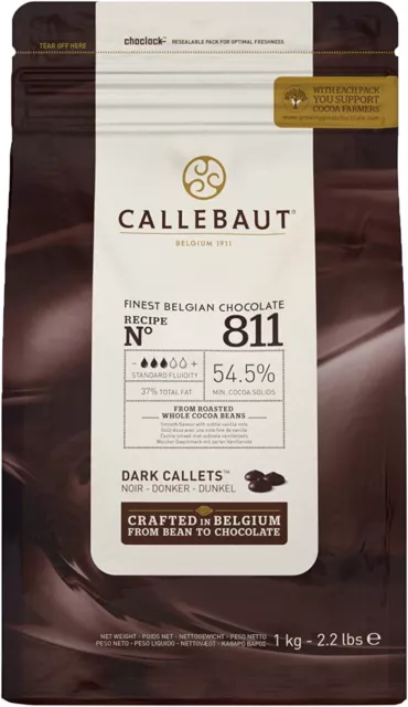 Callebaut No 811 Finest Belgian Dark Chocolate Callets Couverture 54.5% 1Kg