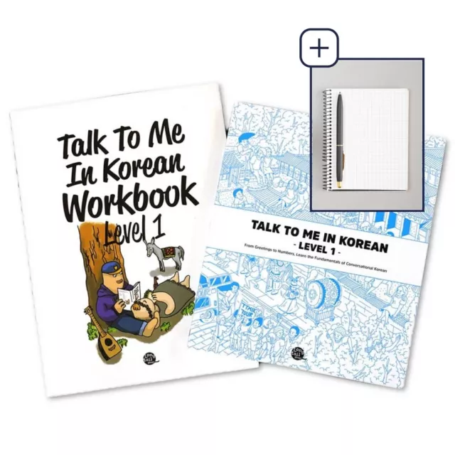 TALK TO ME IN KOREAN Textbook Workbook Lv.1 set_ Beginner+ Korean Notebook, Pen
