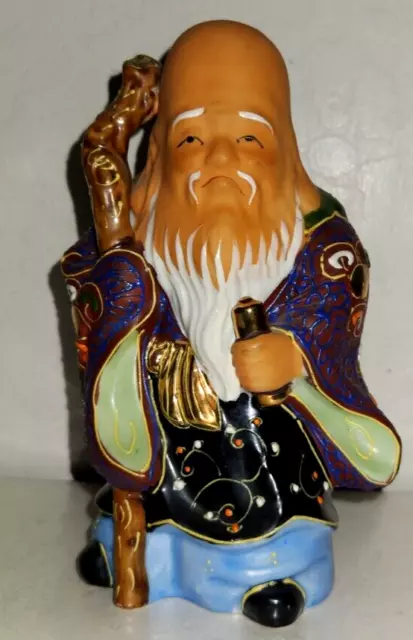 Vintage Signed Kutani Japanese Moriage Fukurokuju Gods Of Longevity & wisdom 6"