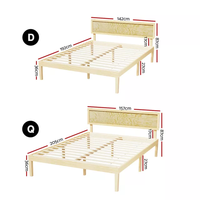 Artiss Bed Frame Double Queen Size Wooden Base Headboard Mattress Platform YUMI 3