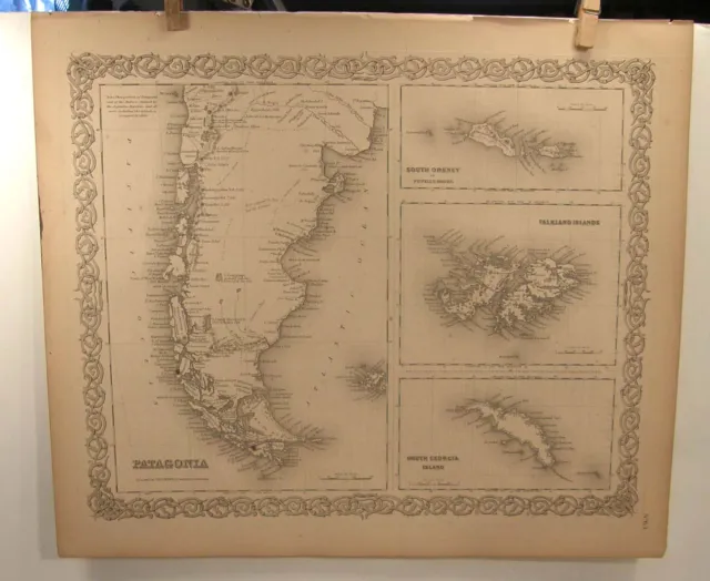 Antique 1859 Colton's General Atlas Engraving Map Patagonia Falkland Islands