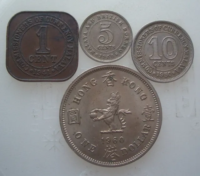 Malaya Borneo Hong Kong 4 coins 1941 - 1960