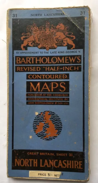 North Lancashire 1950 Bartholomew's Revised Half Inch Contoured Map Sheet 31