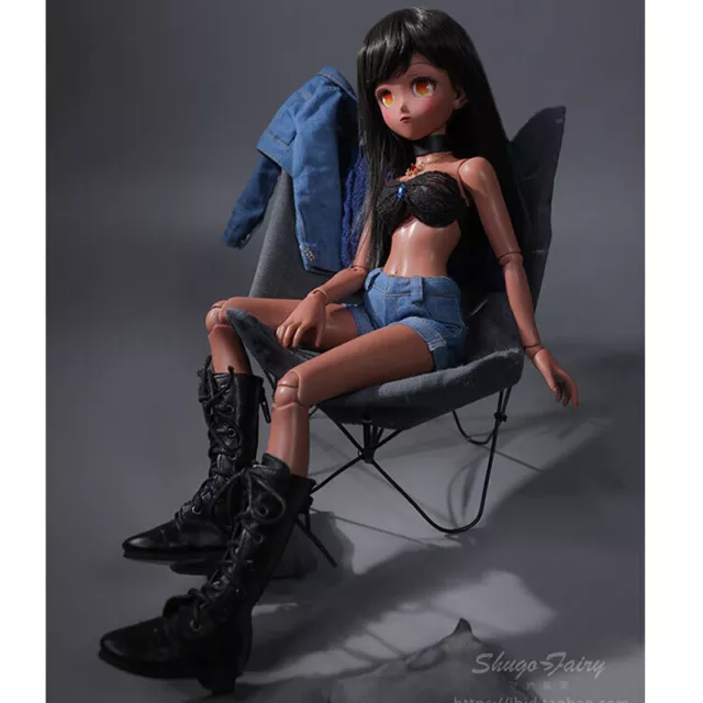 1/4 BJD Dolls SD Cartoon Girl Female Resin Naked Body Eyes Face Makeup Dark Skin
