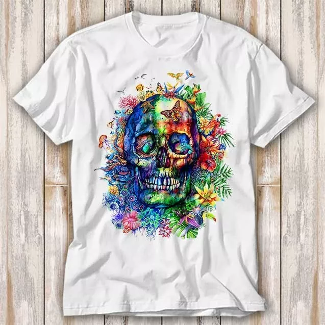 Sugar Skull Flower Art T Shirt Top Tee Unisex 4256