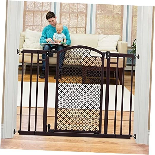 Summer Modern Home Decorative Walk-Thru Baby Gate, Metal with Espresso Finish,