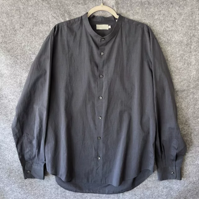 VINCE Men's Charcoal Long Sleeve Button Front Chambray Shirt Band-Collar Size L