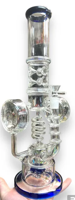 THICK Glass 17” Double Ice Catch Swirl Perc Atom Bong  Glass Water Pipe Hookah