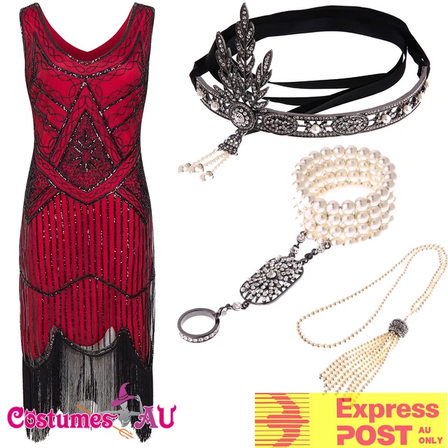 Abito Da Flapper Gatsby Anni '20 Con Set Di Accessori Anni '20