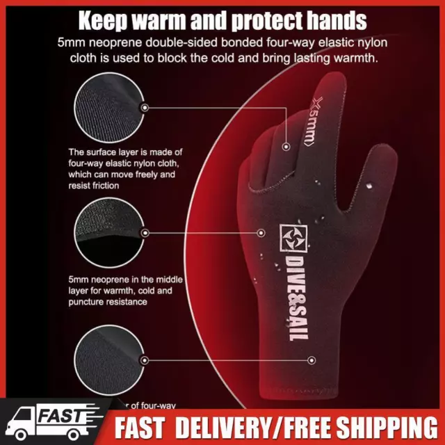 DIVE&SAIL 5MM Neoprene Swimming Gloves Non-slip Anti Scratch Winter Keep Warm DE