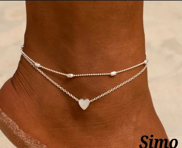 Argento Sterling Doppio Cuore Catena Cavigliera Bracciale - Foto 3