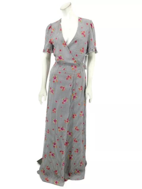 New Flynn Skye Celeste Maxi Wrap Dress Womens Medium Striped Floral Moon River