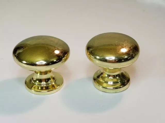 2 brass door knobs cabinet 1” Drawer pulls  tarnish spots vintage