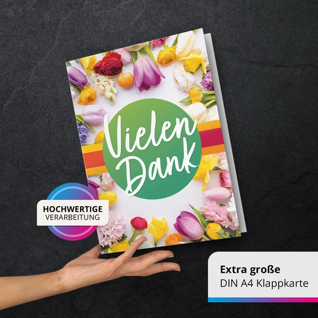 XXL Dankeskarte A4 Mit Umschlag - Gold Auf Blau, Große Klappkarte Für Viele Unterschriften