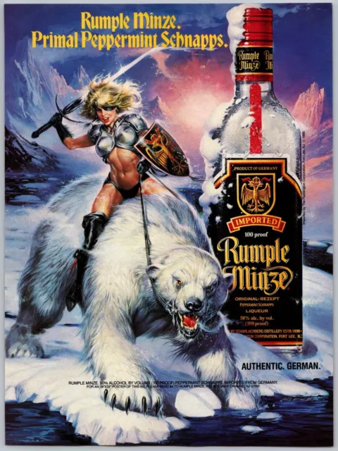 Rumple Minze Primal Peppermint Schnapps Woman Warrior 1991 Full Page Print Ad