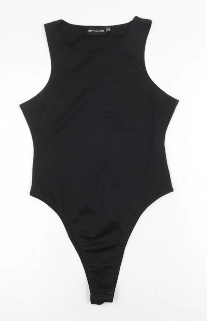 Body da donna nero PRETTYLITTLETHING pezzo unico in poliestere taglia 10 a scatto