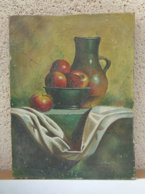 Tableau Ancien Peinture Huile sur Toile Nature Morte aux Fruits Signé W. Douglas