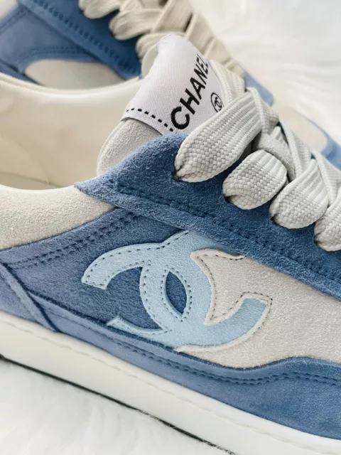 NIB 23P CHANEL Blue/White Suede Lace Up Logo CC Sneaker Size 36 6 Sold Out!  $1,299.99 - PicClick