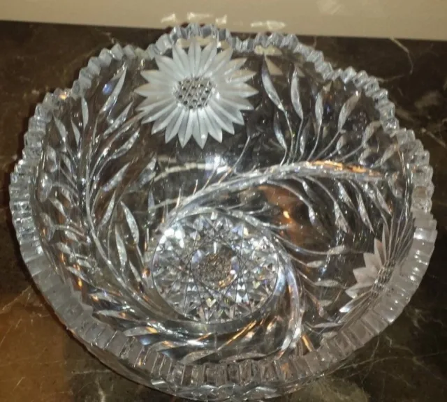 Antique American Brilliant Cut Glass Bowl - Flower 7 3/8" Diameter 3 3/4" High