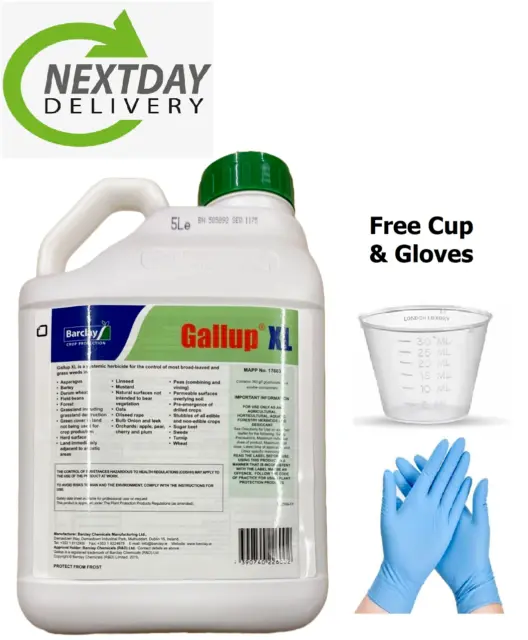 5LBARCLAY GALLUP XL PROFESSIONAL STRENGTH GLYPHOSATE 360g/L WEEDKILL+CUP & GLOVE