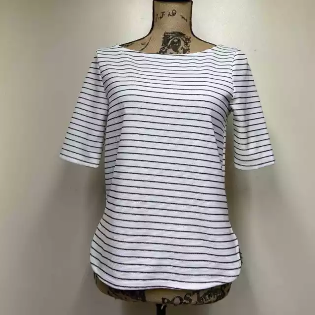 Lord & Taylor Design Lab Black & White Stripe Top Textured Thermal 1/2 Sleeves M