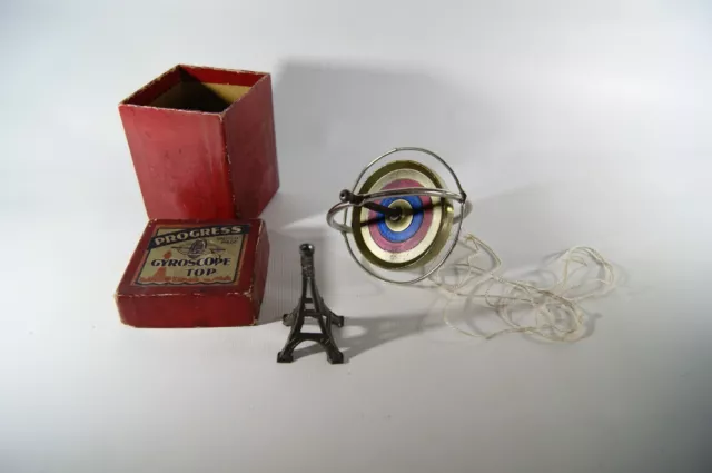 Giroscopio Progress Spinning Top Juguete Vintage En Caja con Torre Eiffel de Metal