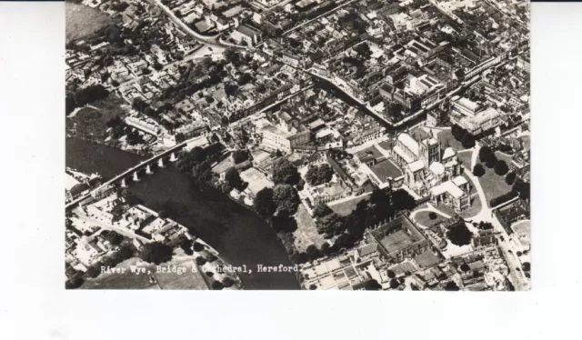 L. Postcard. River Wye,Bridge, Cathedral, Hereford. Aerial View. Real Photo