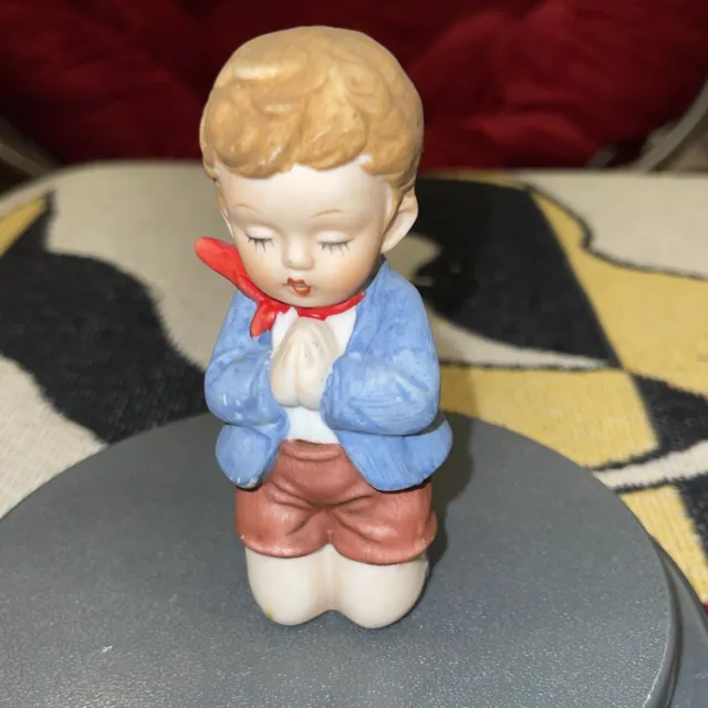 Vintage Norleans Praying Boy Ceramic Figurine Kneeling Prayer Nursery Decor 4"h