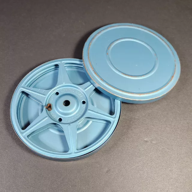 Vintage 5" Blue Compco Metal Film Reel and Canister - 8mm/200ft - USA