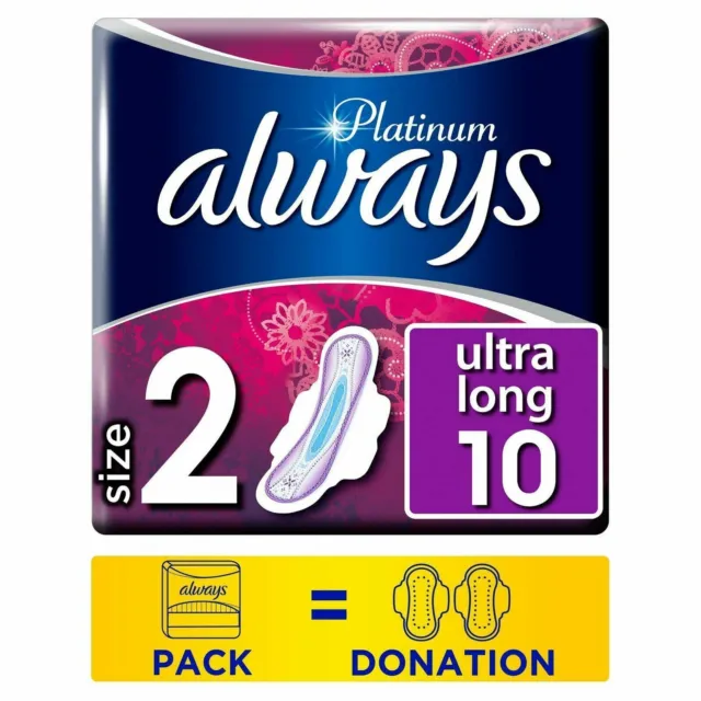 Always Platinum Pads Ultra Long Sanitary Towels with Wings - Size 2 - 10 Pack