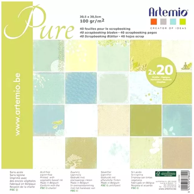 PAPIER SCRAPBOOKING ASSORTIMENT 40 FEUILLES 20 MODELES 30x30cm PURE NATURE 1804