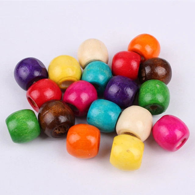300 PCS Bamboo Large Hole Mixed Color Round Wooden Beads Child Bulk