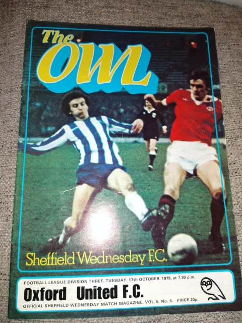 Sheffield Wednesday V Oxford United 17/10/1978