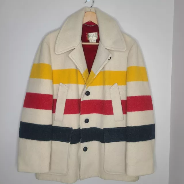 RARE VINTAGE LL Bean Hudson Bay Blanket Striped Wool Pea Coat Jacket 42 ...