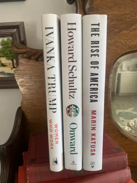 Set of 3 Curated White Book Stack Ivanka Trump The Rise of America Starbucks HC