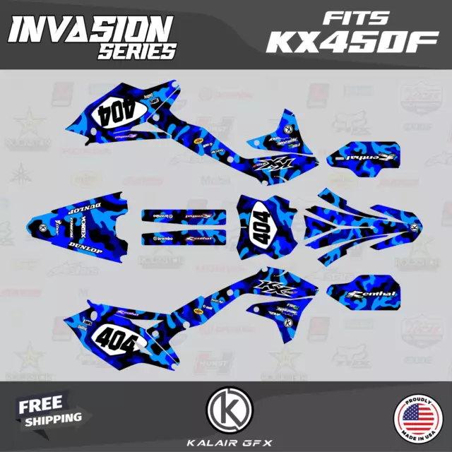 Graphics Kit for Kawasaki KX450F (2016-2018) KX 450F Invasion - BLUE