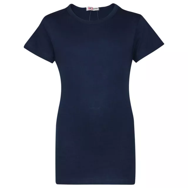 Ragazze Navy Designer T-Shirt 100% Cotone Tinta Unita Scuola per Bambini 2-1