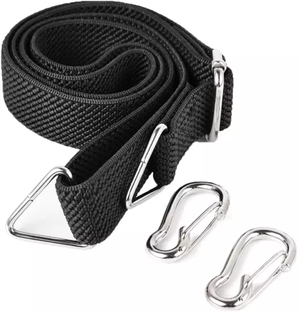 Flat Bungee Cord with Hooks Adjustable Fits Size (Black, ADJ 48 Inches)