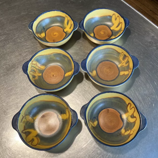 Stangl RANGER Cowboys & Cactus Lugged Soup Bowls Set Of 6 “RARE”