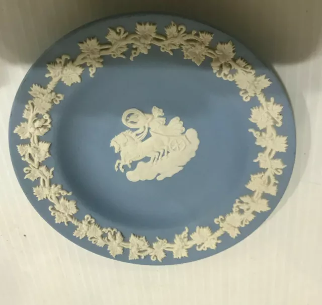 Wedgwood Trinket Dish Blue Jasperware Vintage 4.5" Round Made in England