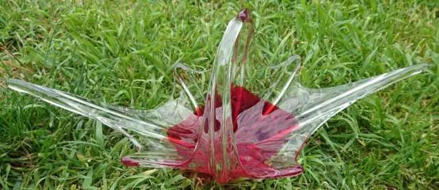 Grande Corbeille /Coupe à Fruits en Verre Centre de Table Fond Rouge et Anse