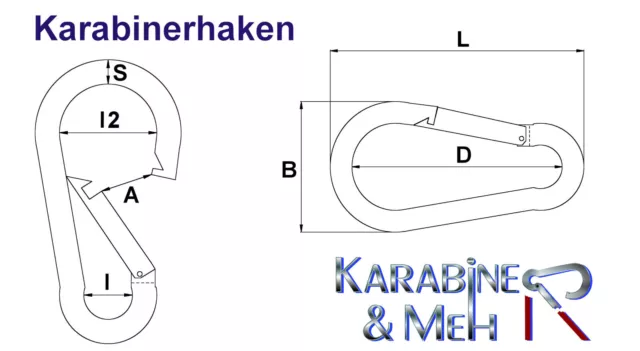 Edelstahl Karabiner, 10 x 100 mm, Karabinerhaken, Schnapper, Haken, V4A 3