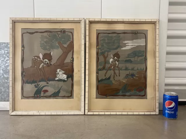 🔥 Fine Antique Old Vintage Disney Art BAMBI Deer Thumper Paintings (2), 1940s 2