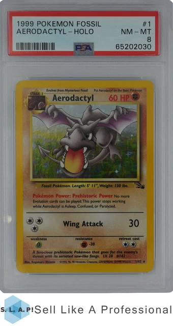 1999 Pokemon Fossil Aerodactyl Holo 1 PSA 8