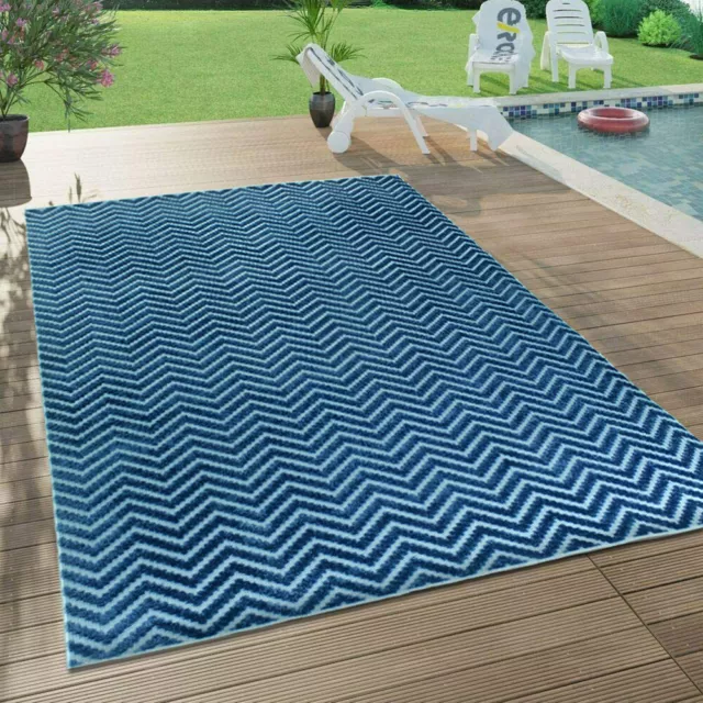 Outdoor Rug Blue Large XL Small Patio Garden Decking Geometric Woven SOFT Mat